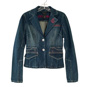 ROCAWEAR Women's Size Medium Blue Denim Streetwear Button Up Rhinestone Jacket